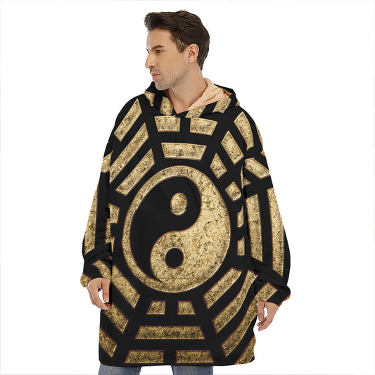 Gold Bagua Yin Yang Print Hoodie Blanket