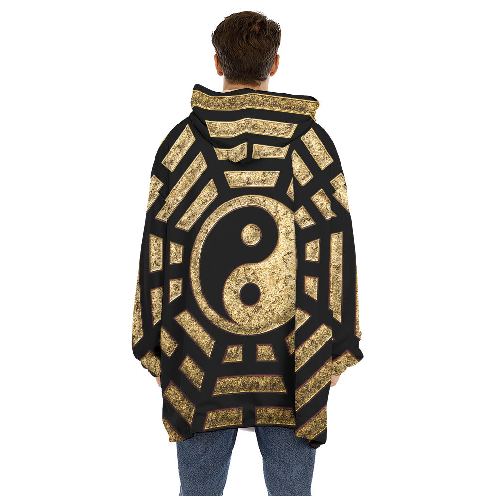 Gold Bagua Yin Yang Print Hoodie Blanket