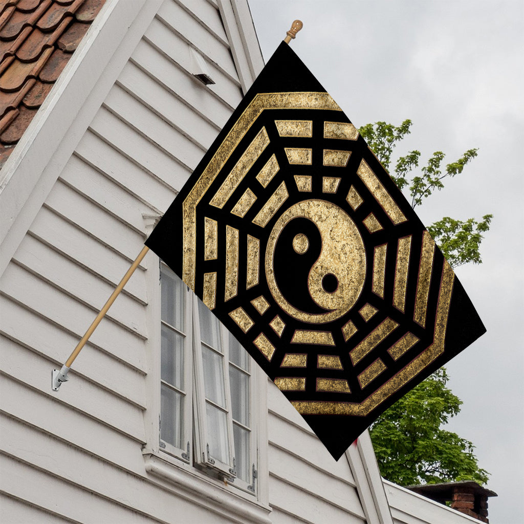 Gold Bagua Yin Yang Print House Flag