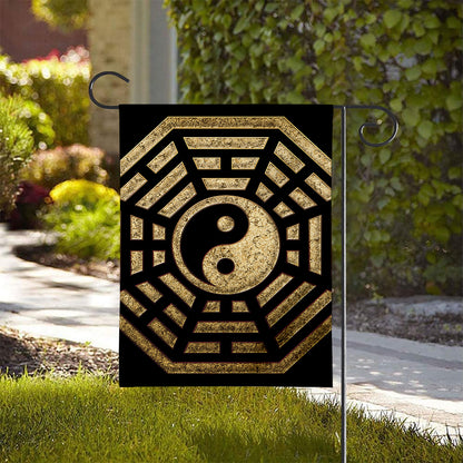 Gold Bagua Yin Yang Print House Flag