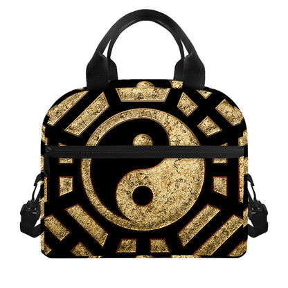 Gold Bagua Yin Yang Print Insulated Lunch Bag