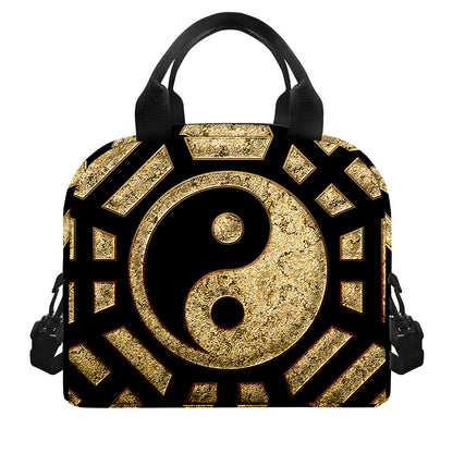 Gold Bagua Yin Yang Print Insulated Lunch Bag
