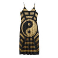 Gold Bagua Yin Yang Print Jersey Midi Cami Dress