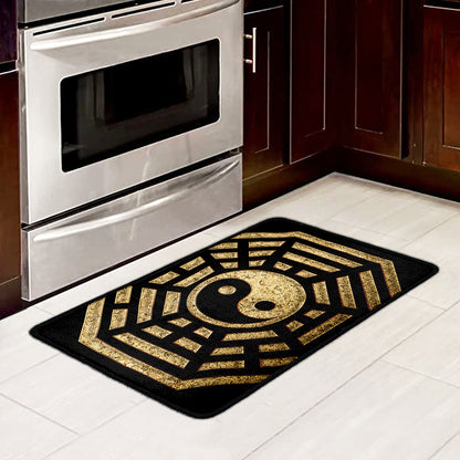 Gold Bagua Yin Yang Print Kitchen Mat