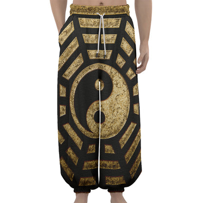 Gold Bagua Yin Yang Print Lantern Pants