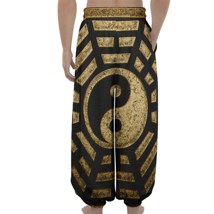 Gold Bagua Yin Yang Print Lantern Pants