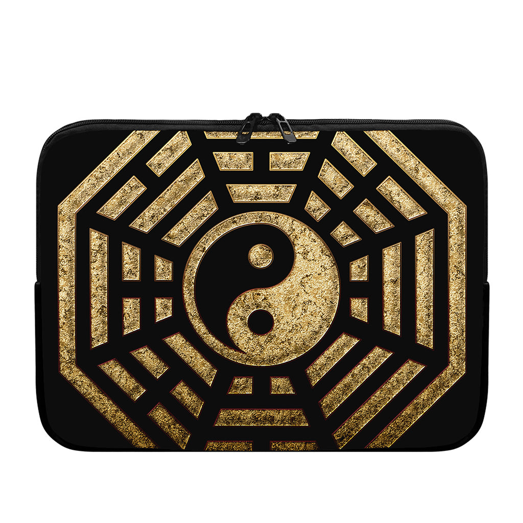 Gold Bagua Yin Yang Print Laptop Sleeve