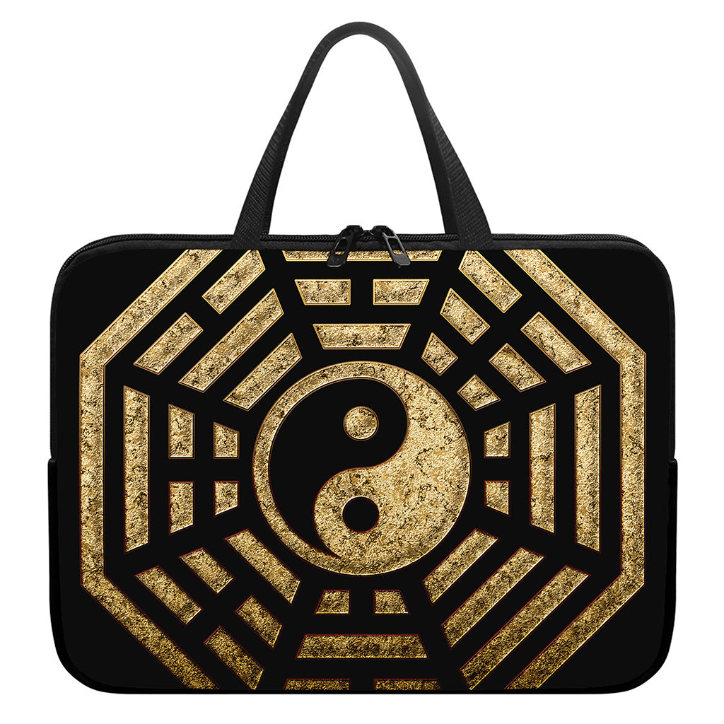Gold Bagua Yin Yang Print Laptop Sleeve With Handle