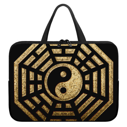Gold Bagua Yin Yang Print Laptop Sleeve With Handle