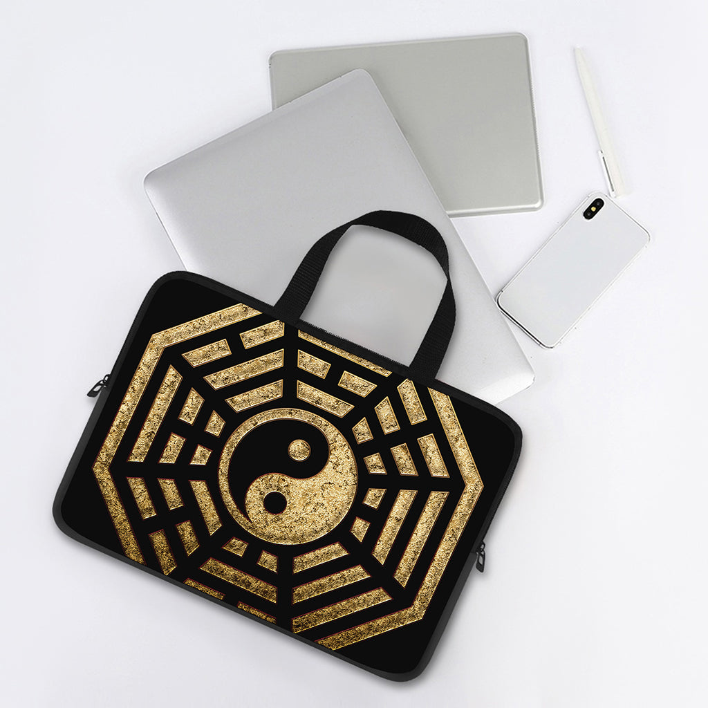 Gold Bagua Yin Yang Print Laptop Sleeve With Handle