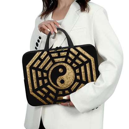 Gold Bagua Yin Yang Print Laptop Sleeve With Handle
