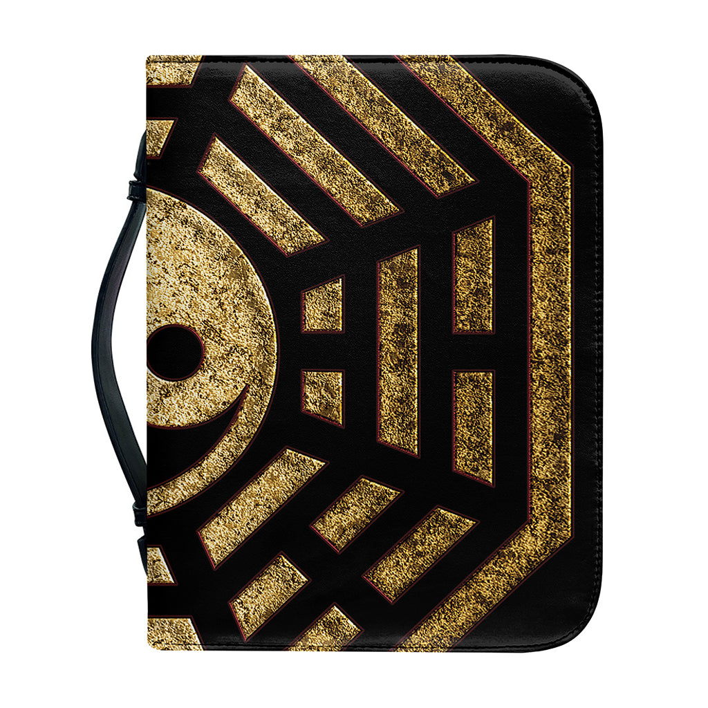 Gold Bagua Yin Yang Print Leather Bible Cover