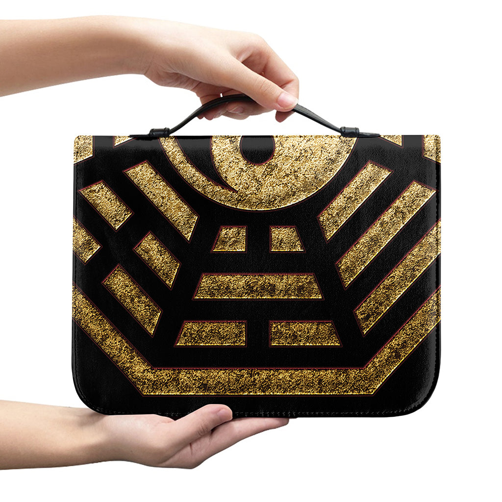 Gold Bagua Yin Yang Print Leather Bible Cover