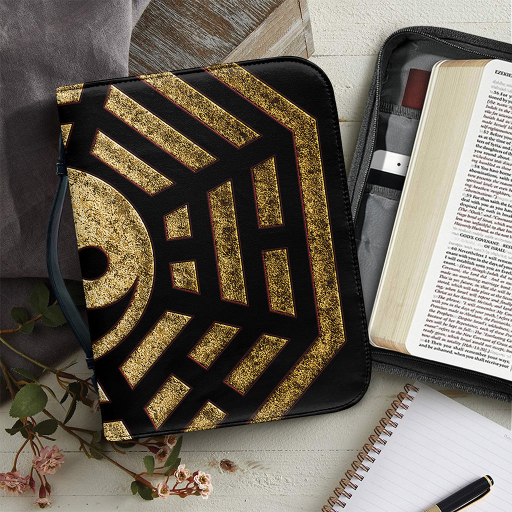 Gold Bagua Yin Yang Print Leather Bible Cover