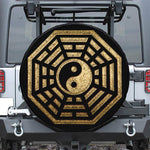 Gold Bagua Yin Yang Print Leather Spare Tire Cover