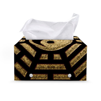 Gold Bagua Yin Yang Print Leather Tissue Box Cover