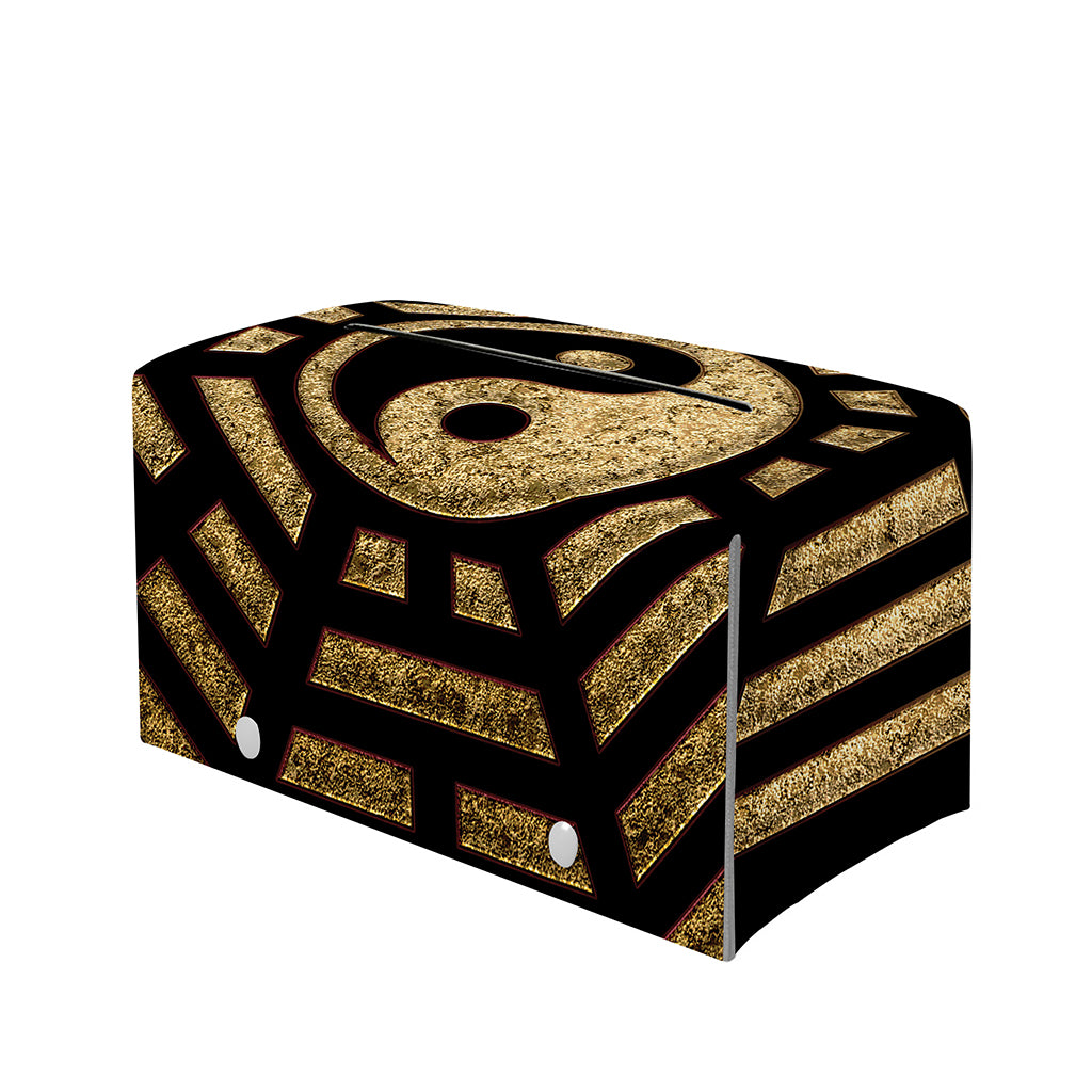 Gold Bagua Yin Yang Print Leather Tissue Box Cover