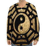 Gold Bagua Yin Yang Print Long Sleeve Baseball Jersey