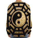 Gold Bagua Yin Yang Print Long Sleeve Baseball Jersey