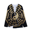 Gold Bagua Yin Yang Print Long Sleeve Short Coat