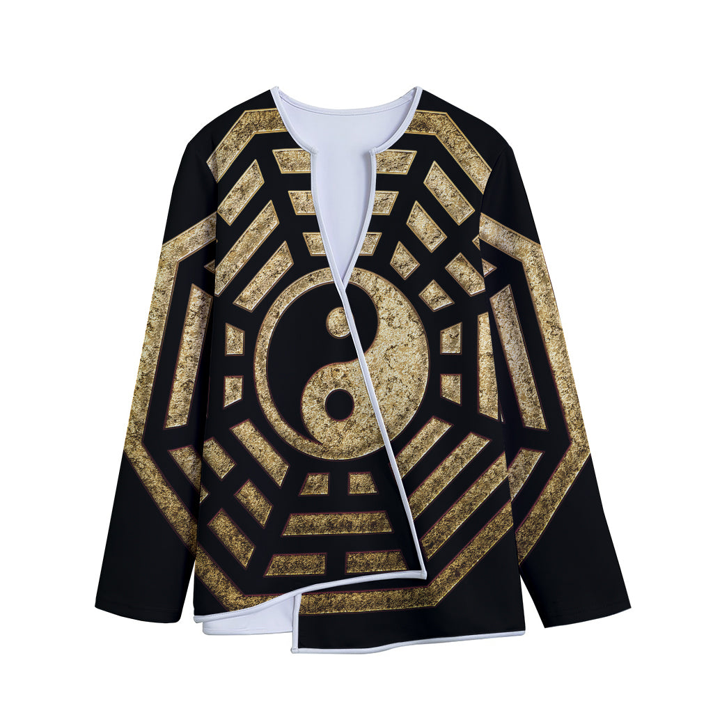 Gold Bagua Yin Yang Print Long Sleeve Short Coat