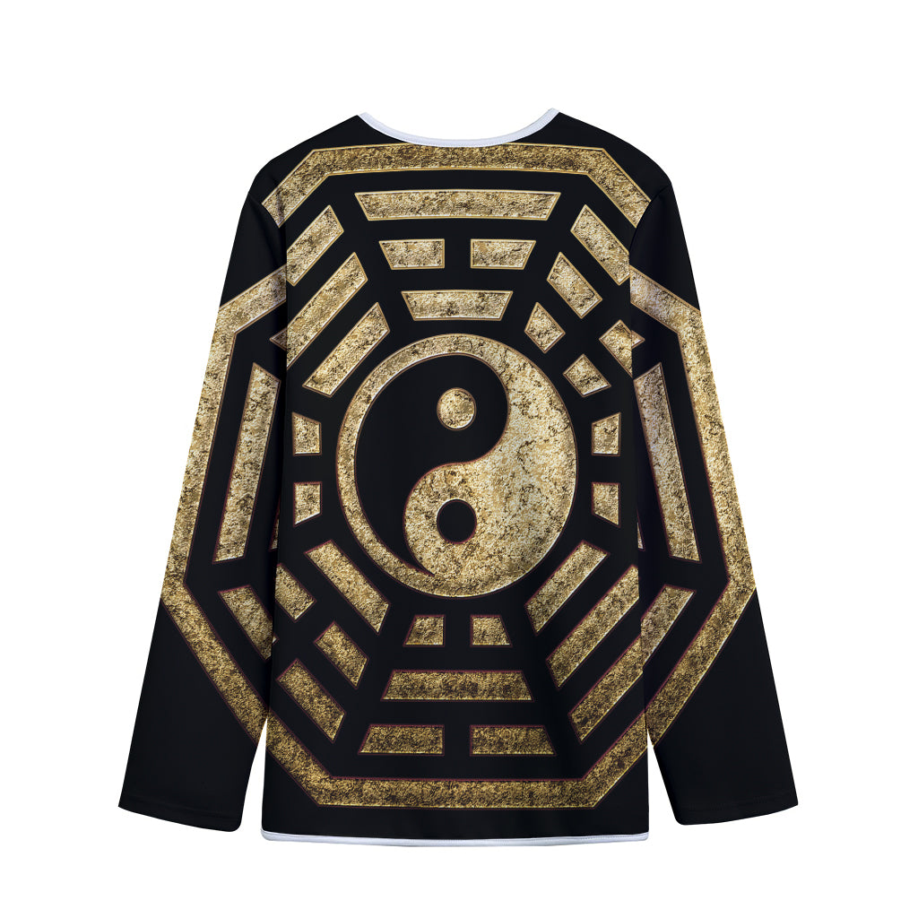 Gold Bagua Yin Yang Print Long Sleeve Short Coat