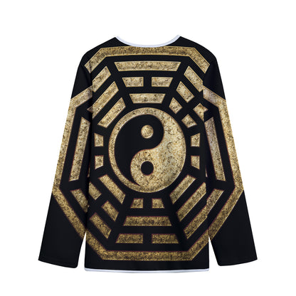 Gold Bagua Yin Yang Print Long Sleeve Short Coat