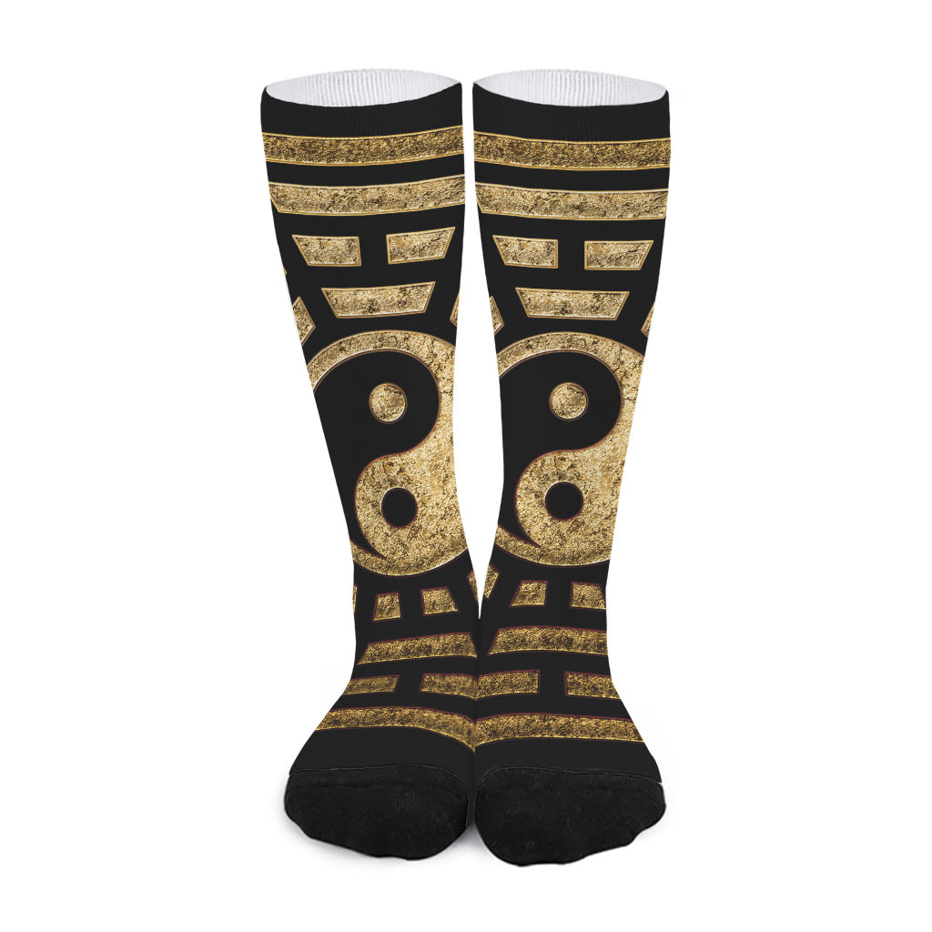 Gold Bagua Yin Yang Print Long Socks