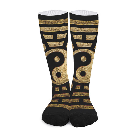 Gold Bagua Yin Yang Print Long Socks