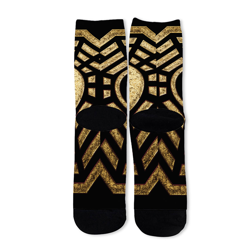 Gold Bagua Yin Yang Print Long Socks
