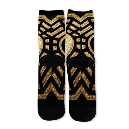 Gold Bagua Yin Yang Print Long Socks