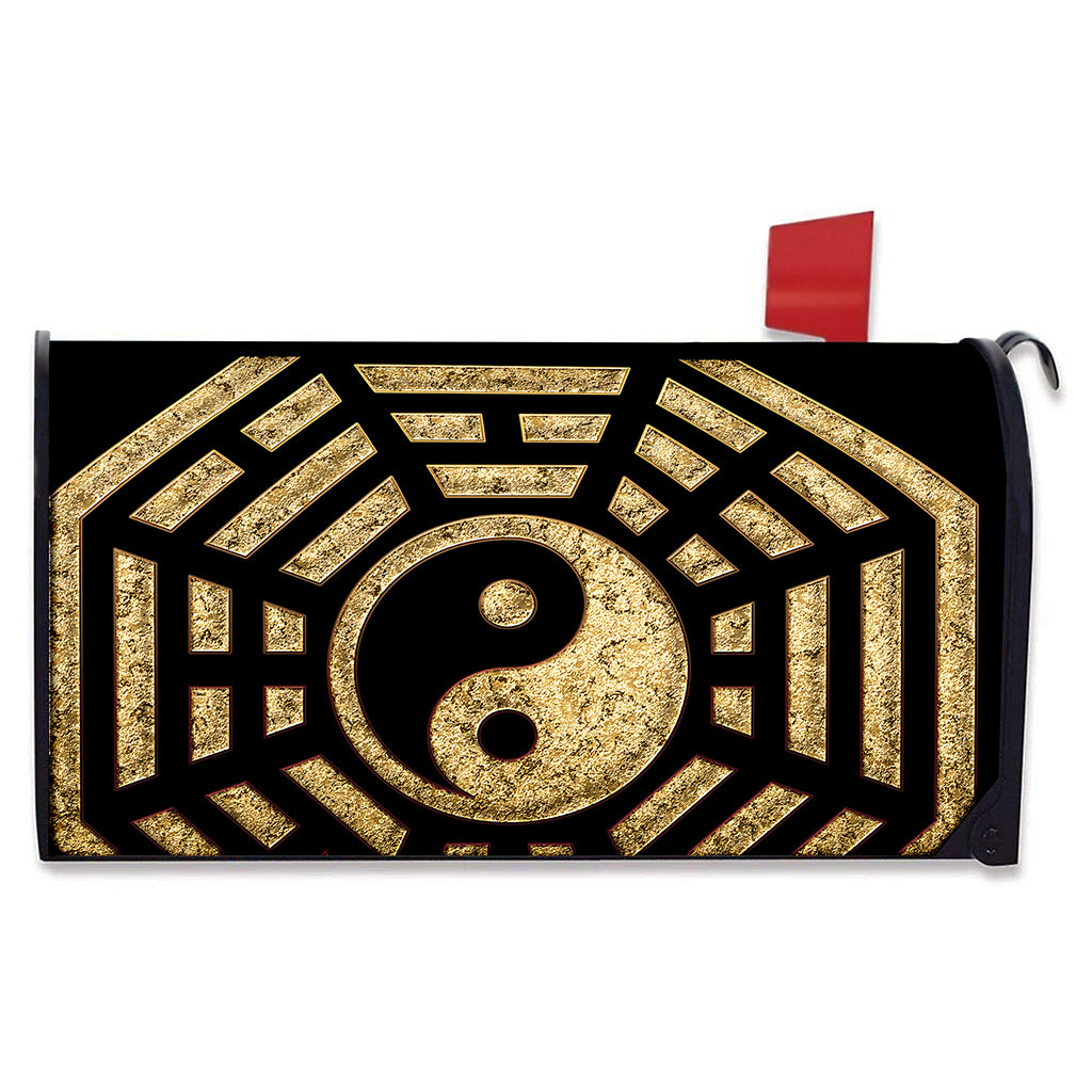Gold Bagua Yin Yang Print Mailbox Cover
