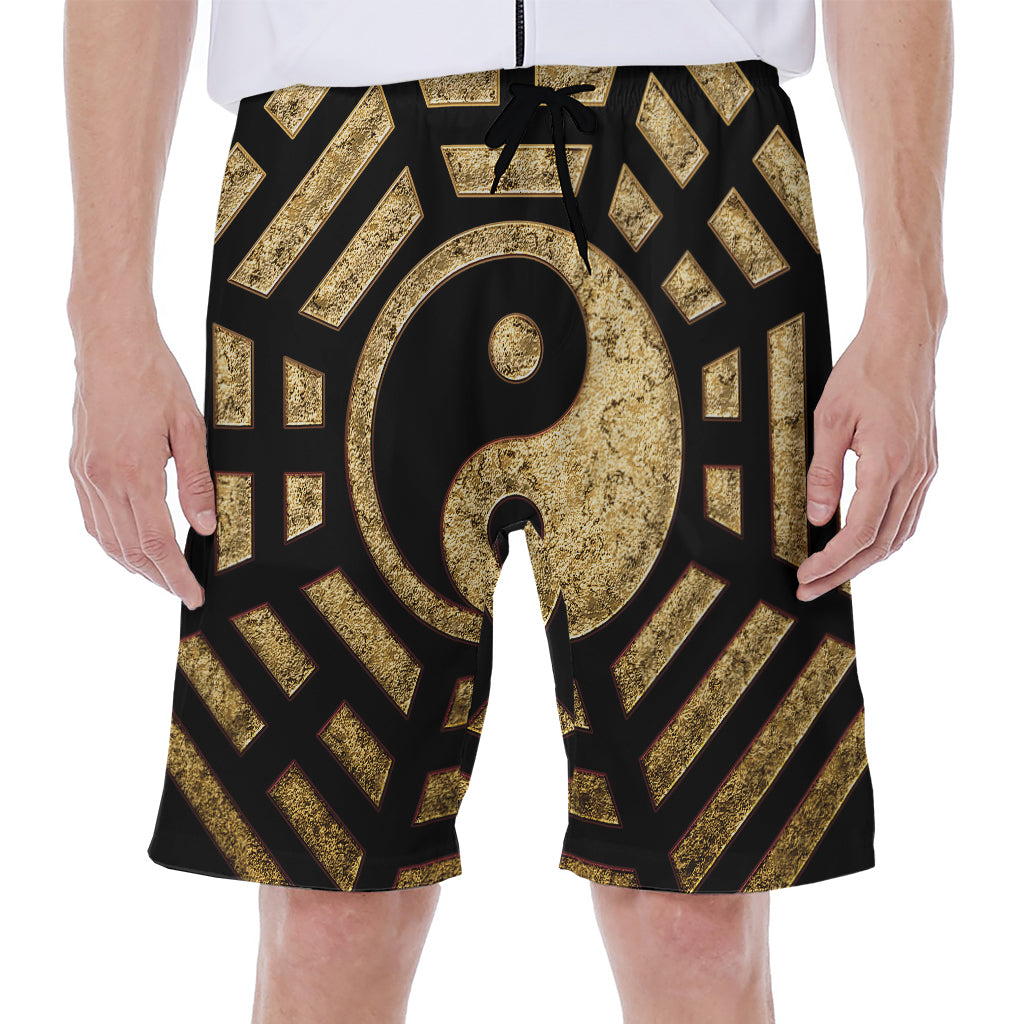 Gold Bagua Yin Yang Print Men's Beach Shorts
