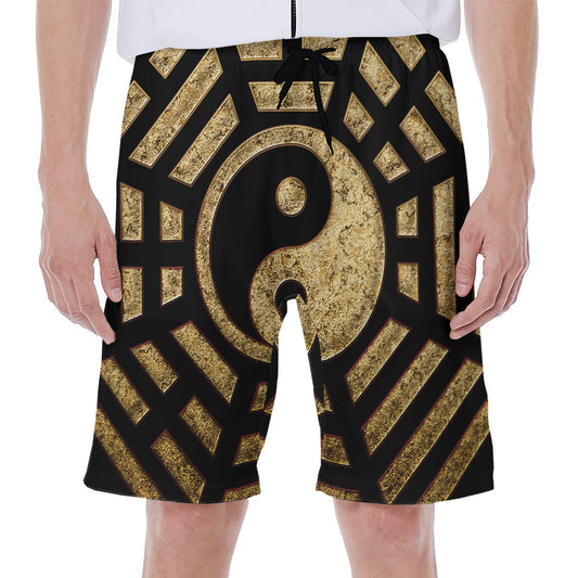 Gold Bagua Yin Yang Print Men's Beach Shorts