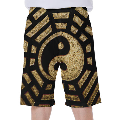 Gold Bagua Yin Yang Print Men's Beach Shorts