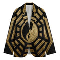 Gold Bagua Yin Yang Print Men's Blazer