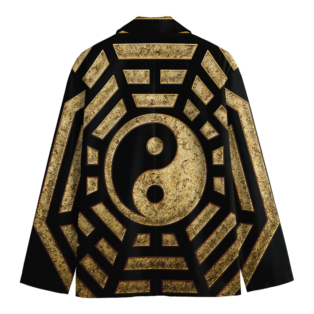 Gold Bagua Yin Yang Print Men's Blazer