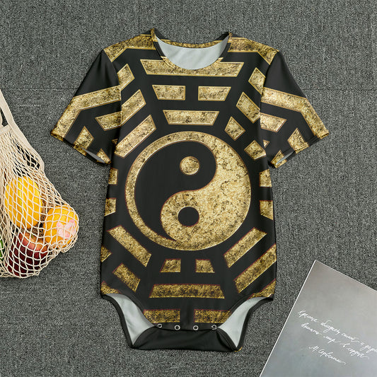 Gold Bagua Yin Yang Print Men's Bodysuit