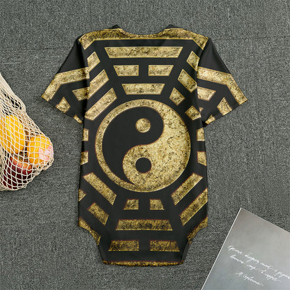 Gold Bagua Yin Yang Print Men's Bodysuit