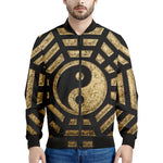 Gold Bagua Yin Yang Print Men's Bomber Jacket
