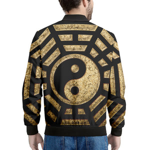 Gold Bagua Yin Yang Print Men's Bomber Jacket