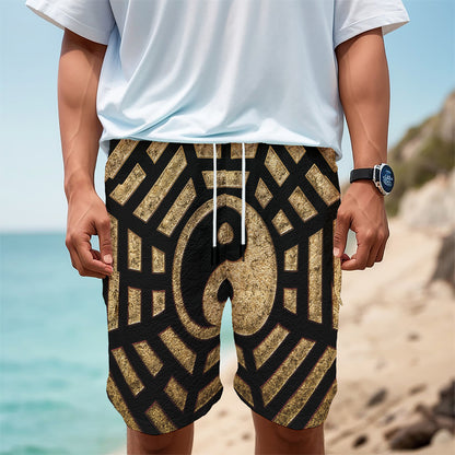 Gold Bagua Yin Yang Print Men's Cargo Shorts