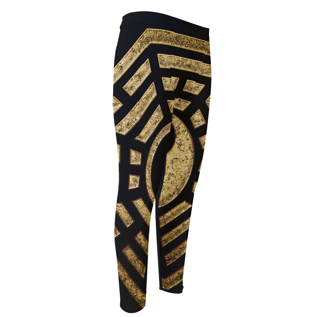 Gold Bagua Yin Yang Print Men's Compression Pants
