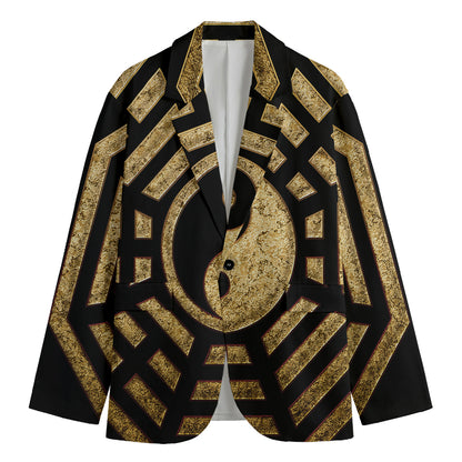 Gold Bagua Yin Yang Print Men's Cotton Blazer