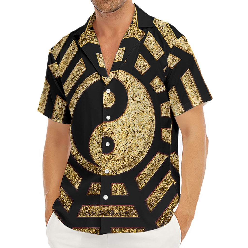 Gold Bagua Yin Yang Print Men's Deep V-Neck Shirt