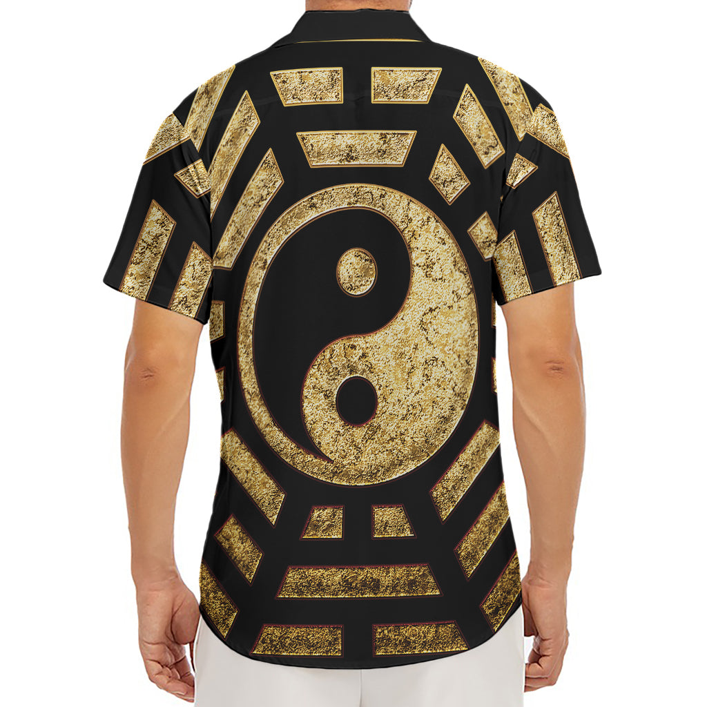 Gold Bagua Yin Yang Print Men's Deep V-Neck Shirt