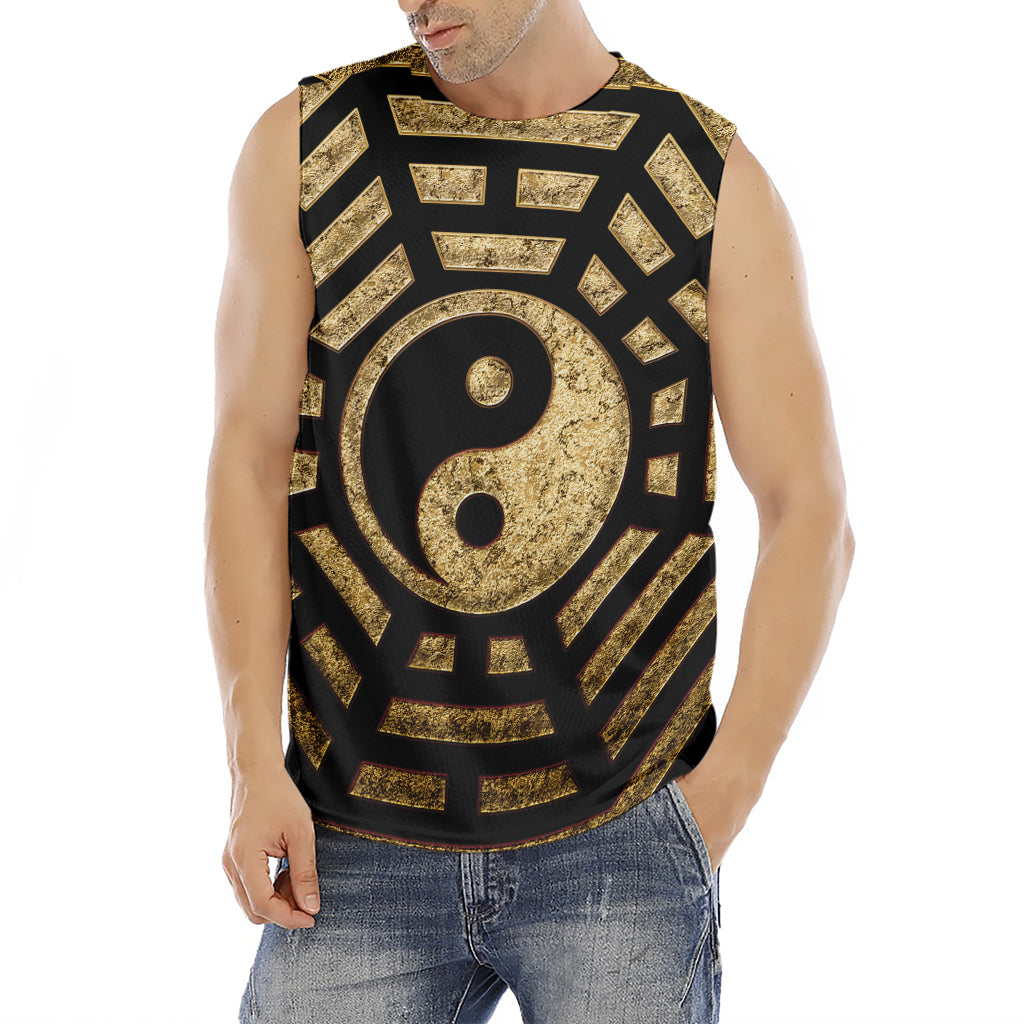 Gold Bagua Yin Yang Print Men's Fitness Tank Top