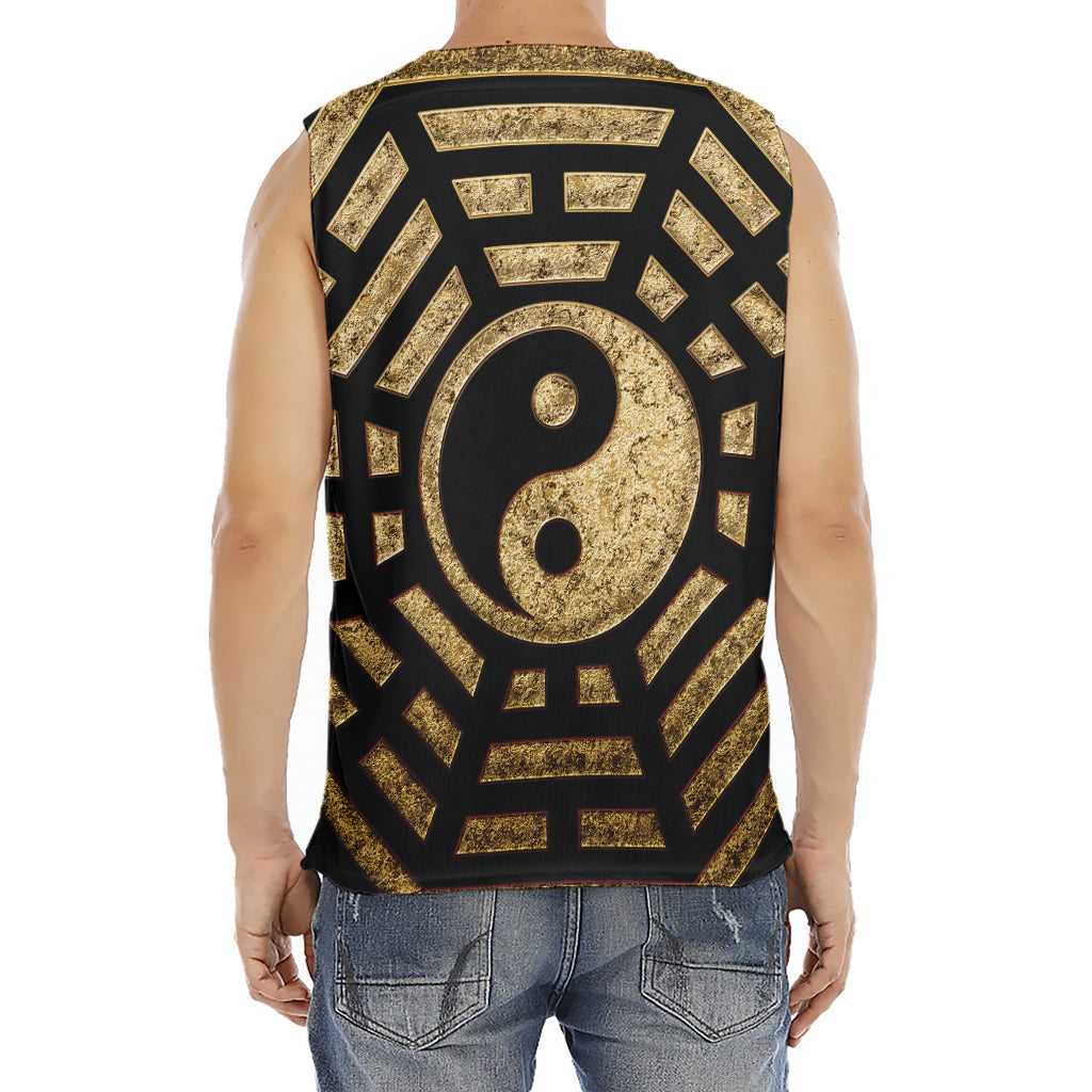 Gold Bagua Yin Yang Print Men's Fitness Tank Top