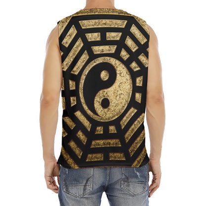 Gold Bagua Yin Yang Print Men's Fitness Tank Top