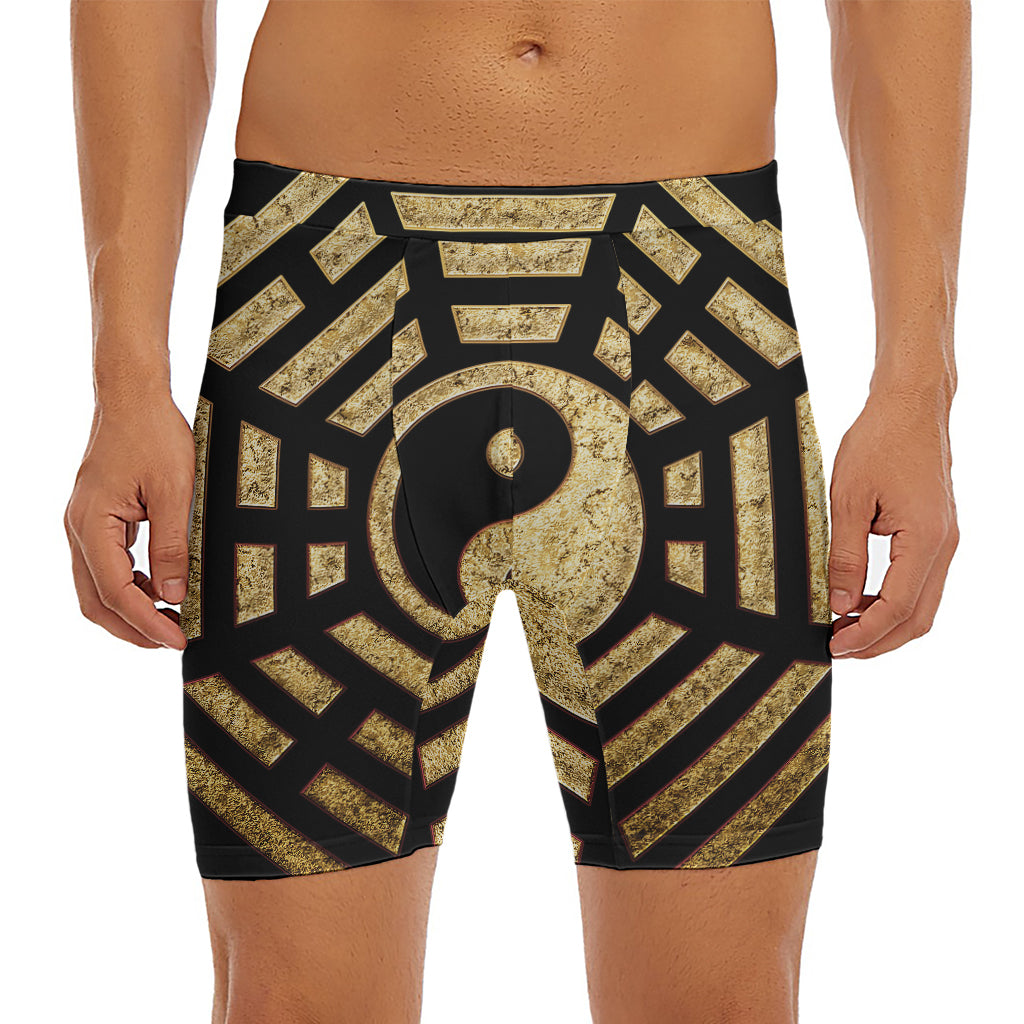 Gold Bagua Yin Yang Print Men's Long Boxer Briefs